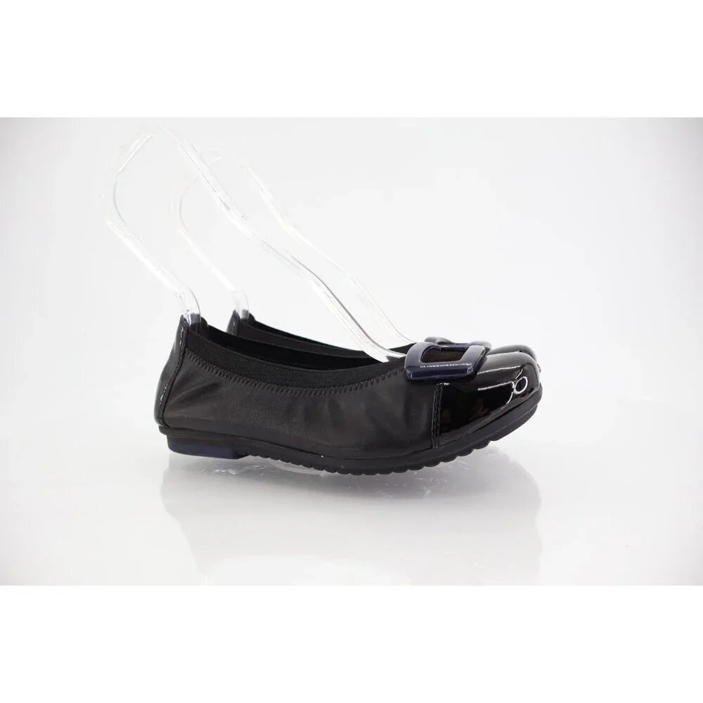 Earth Eclipse Ballet Flats Shoes Women's 6 Black Leather Slip On Stretch Solid